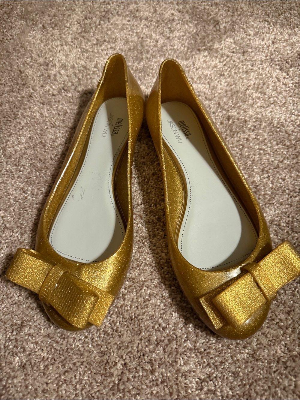 Melissa Gold Glitter Bow Flats